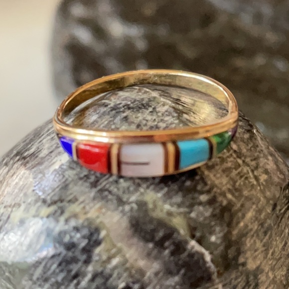 Jewelry - Vintage 14K Gold Zuni Multi Stone Native American